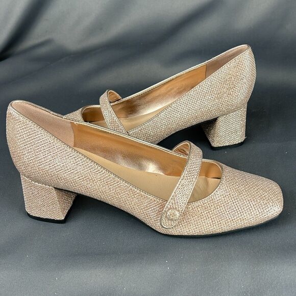 Isaac Mizrahi Live  Scarlet Rose Gold Glitter Mary Jane Pumps Shoes NEW Size 7.5 - Picture 2 of 16